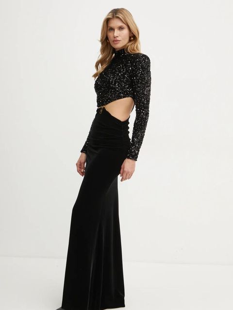 Elisabetta Franchi sukienka kolor czarny maxi dopasowana AB73647E2