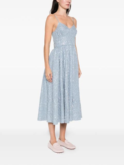 SANDRO striped-pattern sequin-detail midi dress - Blue