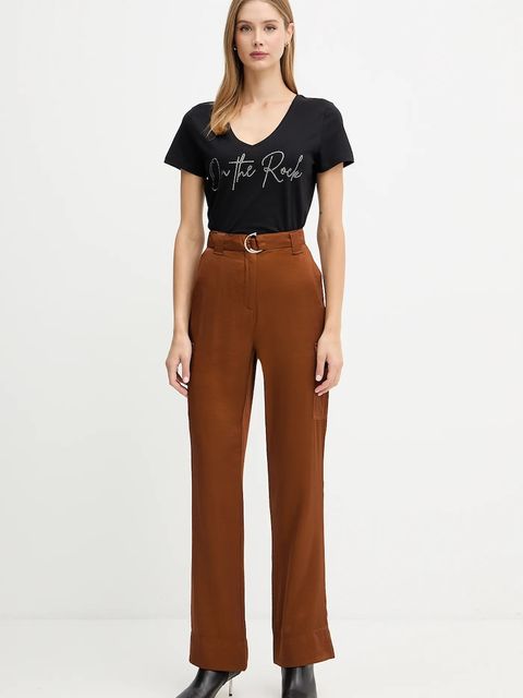 Morgan spodnie damskie kolor brązowy szerokie high waist PVIRA.F