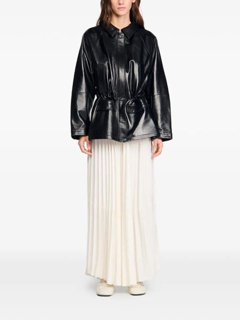 SANDRO shirt collar leather jacket - Black - zdjęcie produktu nr 2