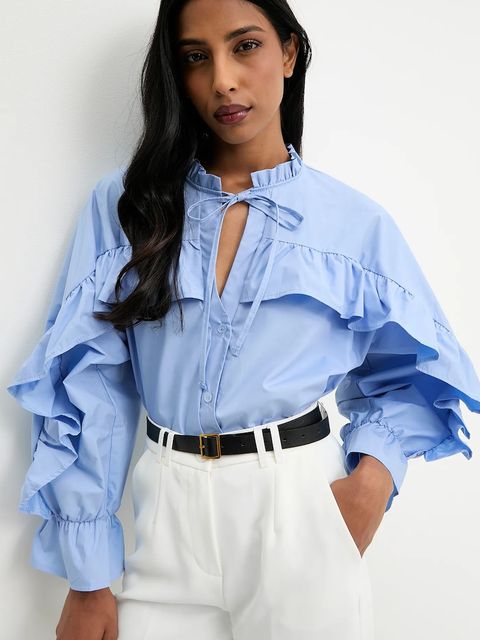 Answear.LAB koszula damska kolor niebieski relaxed z wiązanym dekoltem - zdjęcie produktu nr 1