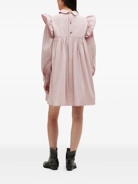 GANNI ruffled striped mini dress - Pink