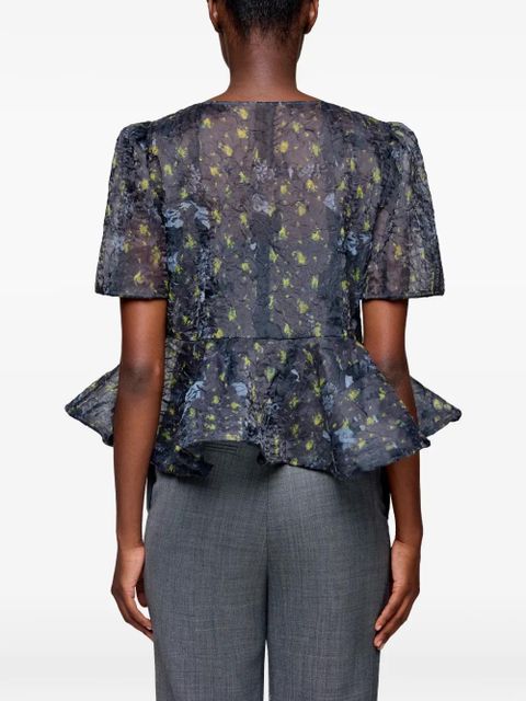 GANNI bow ruffled blouse - Grey