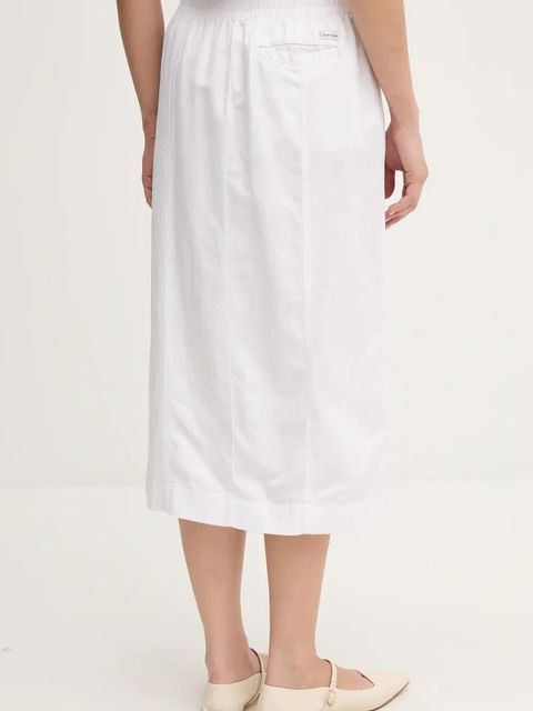 Calvin Klein Jeans spódnica z domieszką lnu kolor biały midi prosta J20J225327 - zdjęcie produktu nr 2