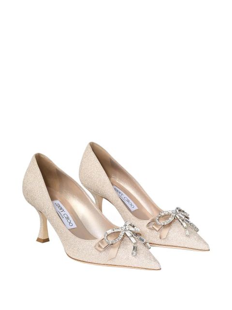 Jimmy Choo 70mm Auria crystal bow pumps - Gold