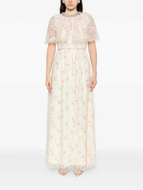 Self-Portrait sequined-florals embellished dress - Neutrals