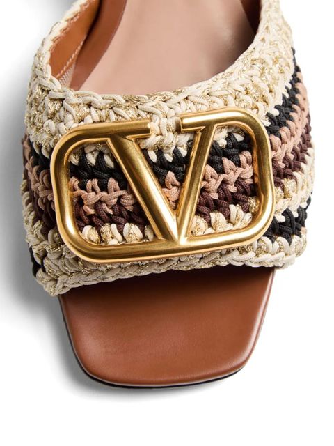 Valentino Garavani 60mm VLogo Signature embroidered sandals - Neutrals