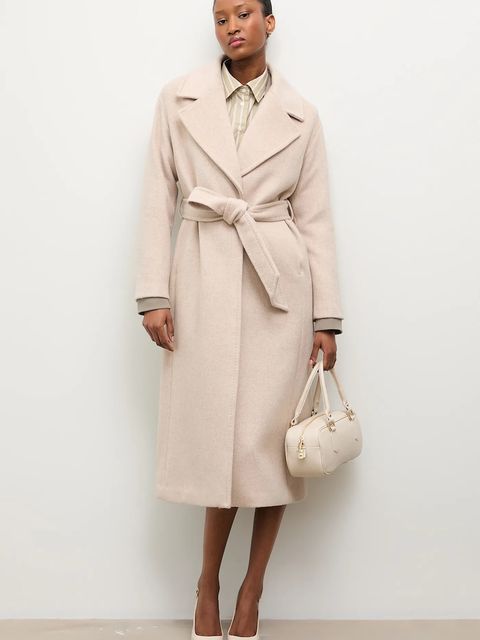 Answear.LAB płaszcz wełniany kolor beżowy przejściowy oversize - zdjęcie produktu nr 2