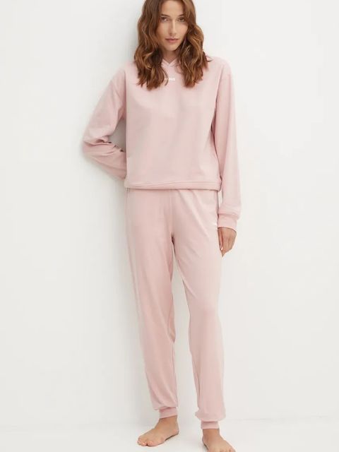 HUGO bluza lounge kolor różowy z kapturem gładka 50490594 - zdjęcie produktu nr 1