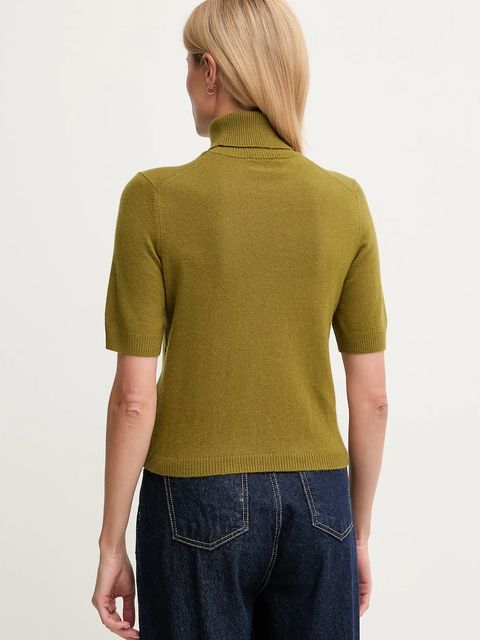 United Colors of Benetton sweter z dodatkiem wełny dziecięcy damski kolor zielony lekki z golfem 102HD203X - zdjęcie produktu nr 2