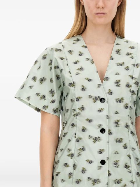 GANNI button floral mini dress - Green