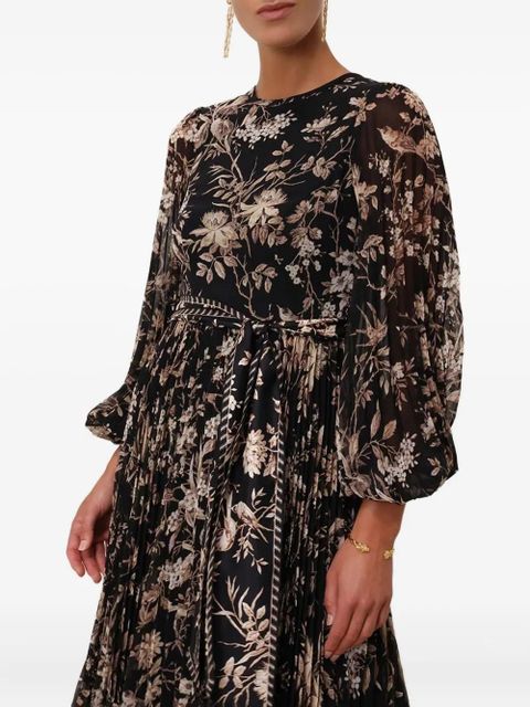 ZIMMERMANN floral-print pleated midi dress - Black