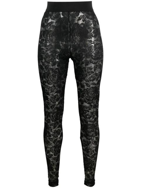 Dolce & Gabbana floral-lace logo-waistband leggings - Black - zdjęcie produktu nr 1