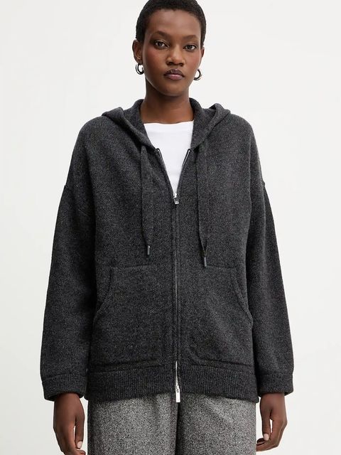 Marella bluza wełniana damska kolor szary z kapturem melanżowa 2523906015200