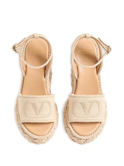 Valentino Garavani Vlogo Torchon Wedge sandal in linen canvas 130mm - Neutrals