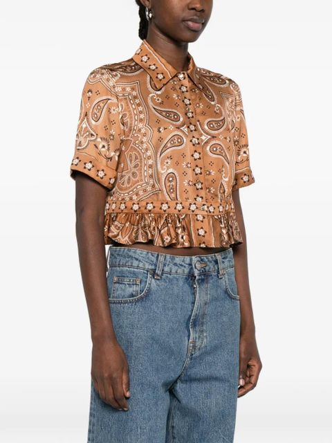 SANDRO Vanessi paisley ruffled shirt - Brown