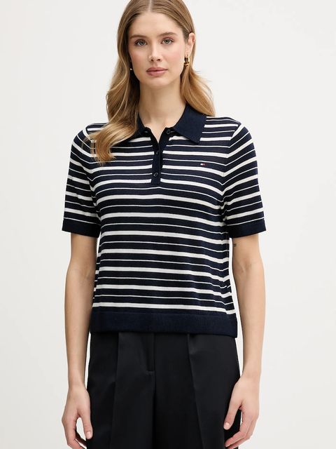 Tommy Hilfiger sweter z dodatkiem wełny damski kolor granatowy lekki WW0WW48450 - zdjęcie produktu nr 1