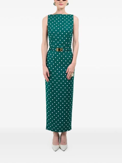 Rowen Rose polka-dots straight-neckline maxi dress - Green