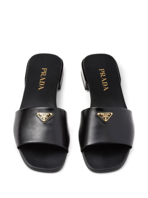 Prada triangle-logo leather slides - Black - zdjęcie produktu nr 2