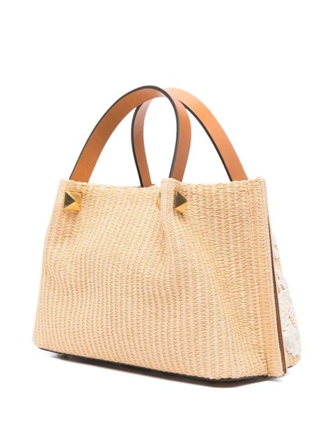 Valentino Garavani floral-appliqué stud-detail tote bag - Neutrals