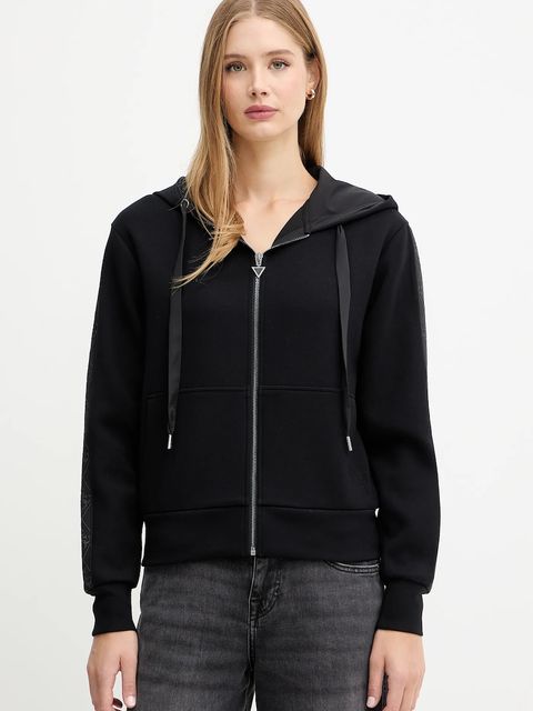 Guess bluza damska kolor czarny z kapturem z aplikacją W5YQ05 KBYE2 - zdjęcie produktu nr 1