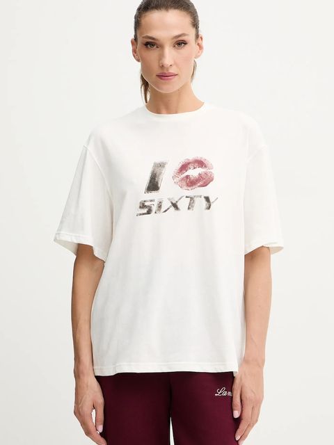 Miss Sixty t-shirt z domieszką lnu damski kolor beżowy 6S3SJ59200 - zdjęcie produktu nr 1