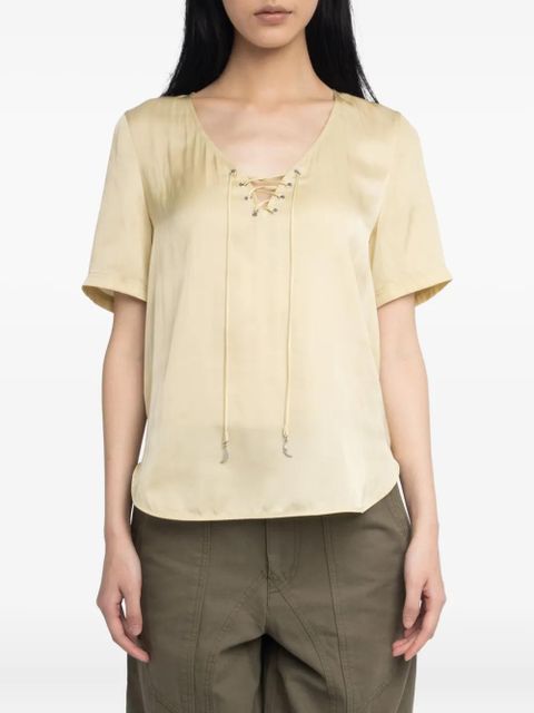 Zadig&Voltaire Terzo lace-up short-sleeved top - Neutrals