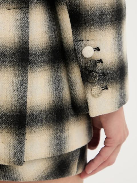 Liu Jo marynarka z domieszką wełny kolor beżowy dwurzędowa wzorzysta MF5193 T079A