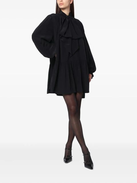 Saint Laurent bow-neck tiered mini dress - Black