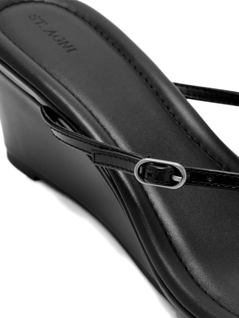 St. Agni Petit Belt buckle wedged sandals - Black
