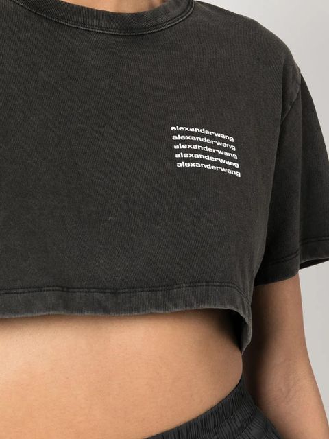 Alexander Wang acid-wash crop logo T-shirt - Grey