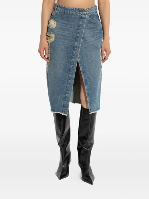 Blumarine distressed slit-front denim skirt - Blue