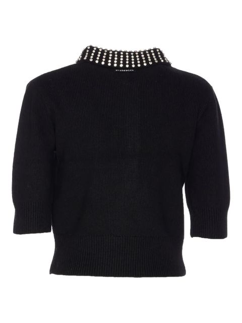 PINKO crystal-collar half-zip cropped sweater - Black - zdjęcie produktu nr 2
