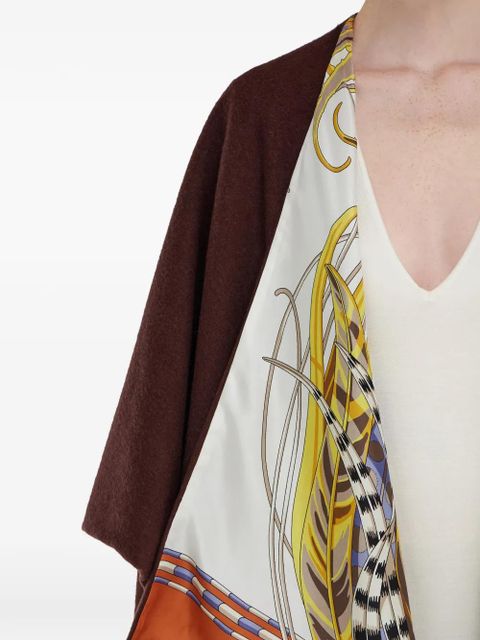 Ferragamo Rooster-print fringed reversible poncho - Brown