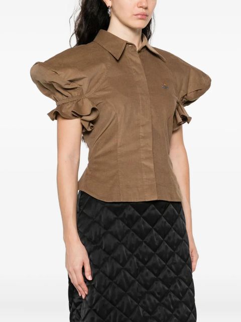 Vivienne Westwood ruffled-sleeve cotton top - Brown