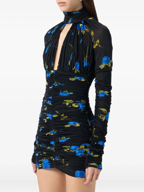 Blumarine ruched floral-print mini dress - Blue