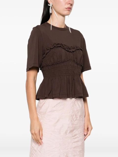 Cecilie Bahnsen smocked ruffled top - Brown