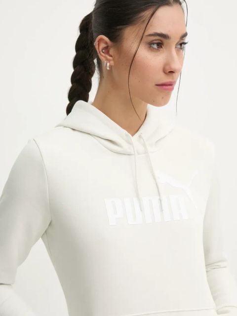 Puma bluza damska kolor beżowy z kapturem z nadrukiem