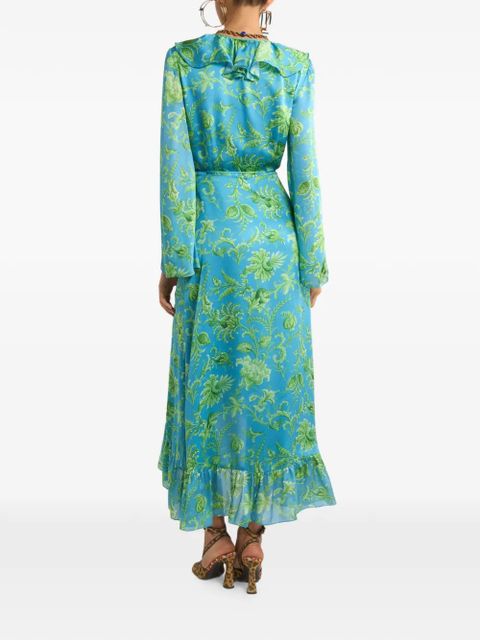ETRO ruffled floral-print wrap dress - Blue