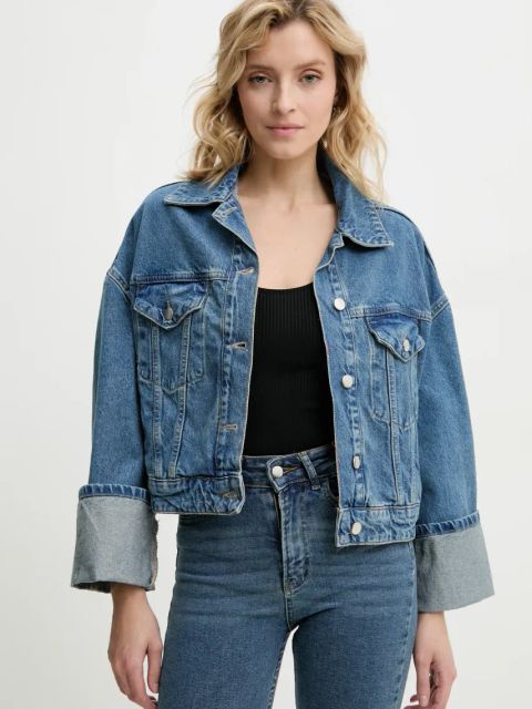 Answear.LAB kurtka jeansowa damska kolor niebieski przejściowa oversize