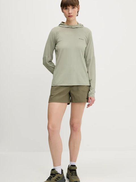 Columbia szorty outdoorowe Brea Falls kolor zielony gładkie high waist 2118973