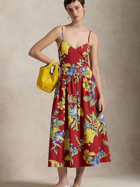 Polo Ralph Lauren sukienka bawełniana kolor czerwony midi rozkloszowana 211959920 - zdjęcie produktu nr 1