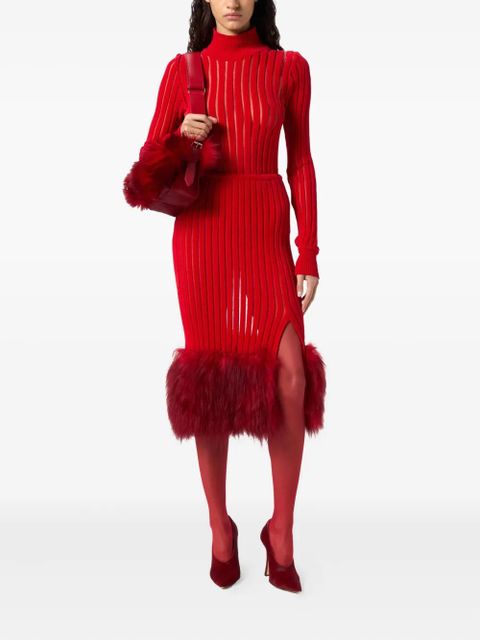 Blumarine ribbed-kit midi skirt - Red