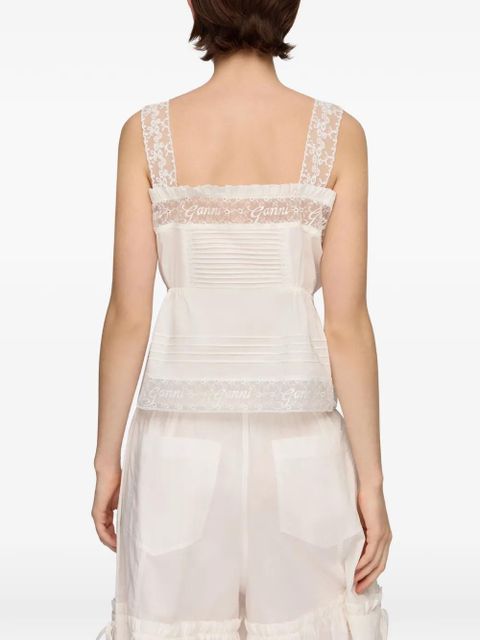 GANNI lace-trim drawstring top - White