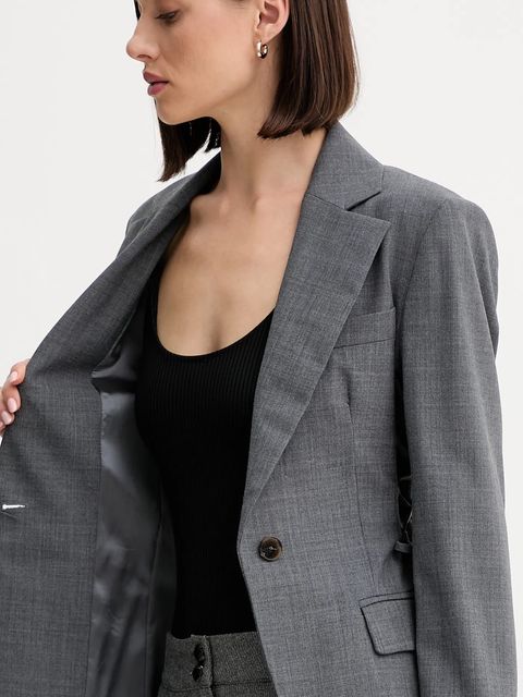 Marella marynarka z wełną kolor szary jednorzędowa gładka 2523046014200