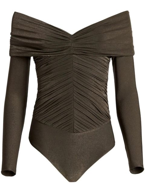 KHAITE The Panza off-shoulder bodysuit - Brown - zdjęcie produktu nr 1