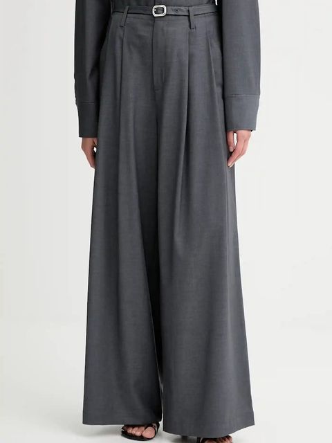 ISABELLE BLANCHE spodnie z domieszką wełny damskie kolor szary proste high waist IS25FW-P036-T002