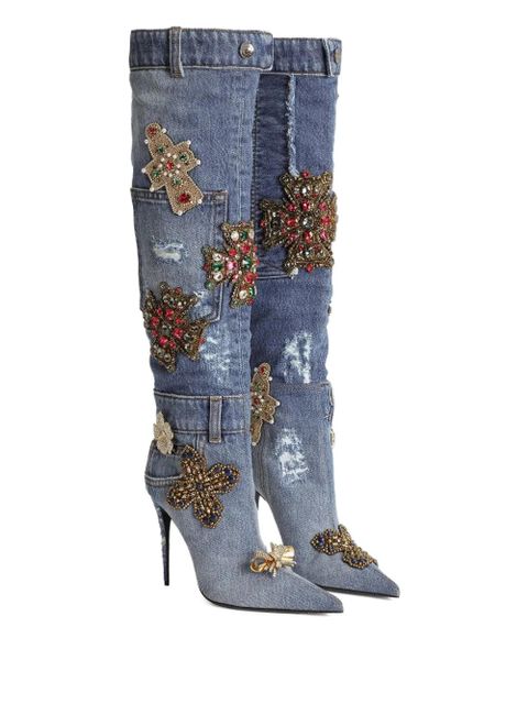 Dolce & Gabbana 105mm embroidered patchwork denim boots - Blue - zdjęcie produktu nr 2