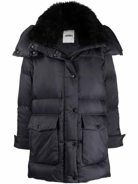 Yves Salomon lambswool-trim hooded down jacket - Black - zdjęcie produktu nr 1