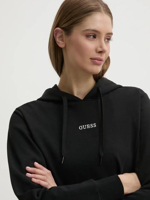 Guess bluza SOFIA damska kolor czarny z kapturem gładka O5RQ02 KCO31
